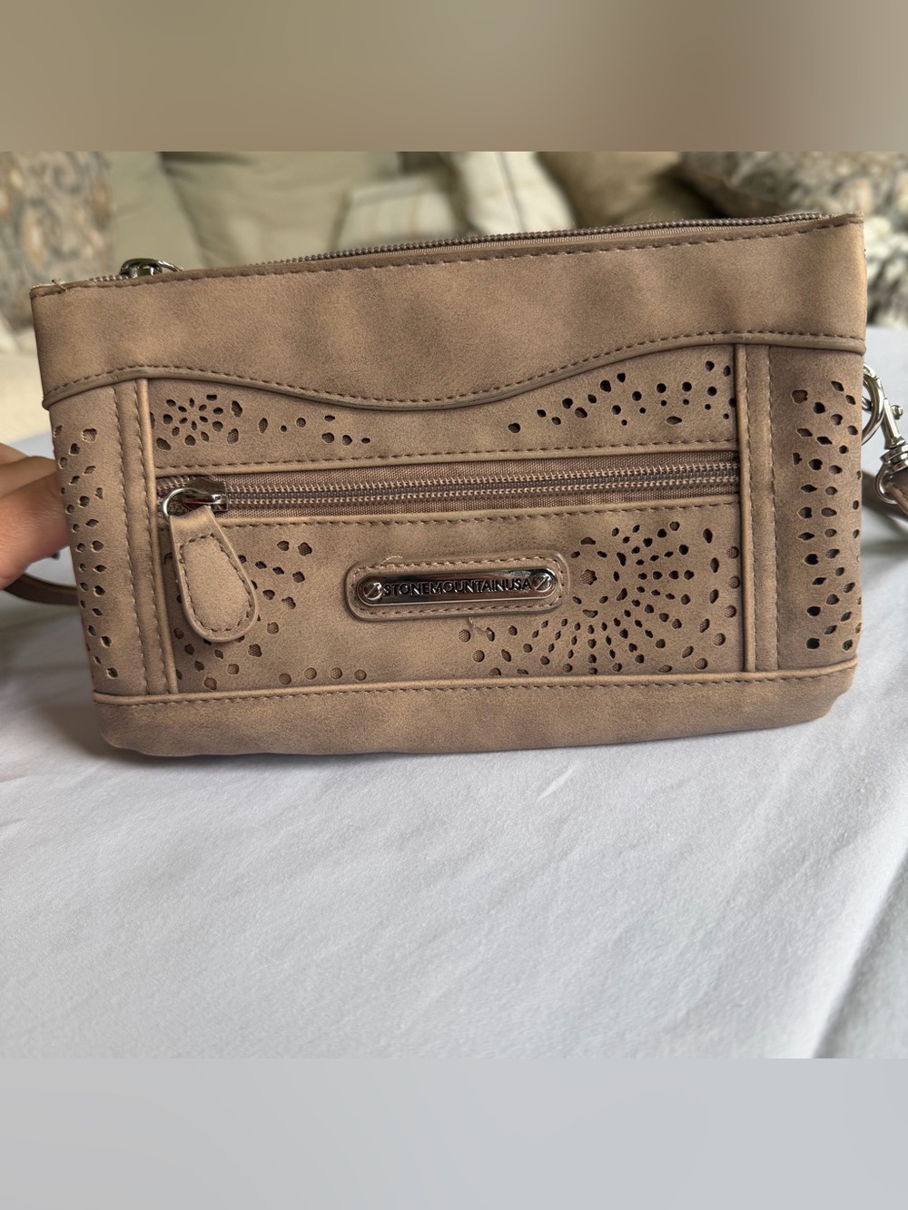 Stone Mountain USA Taupe Perforated 4-in-1 Crossbody Multi-Pocket Bag NWOT